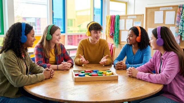 Teens begin a shared language challenge in a community learning hub