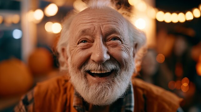 Grandfather in a Halloween costume smiling at the camera.