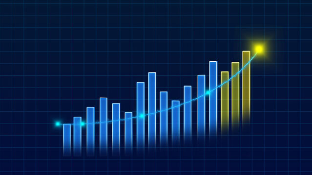 Blue bar graph background features a professional layout design. Modern blue bar graph background represents network data security. Abstract blue bar graph background design.
