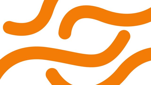 Animated orange decorative wavy lines is drawn. Linear background. Looped video. Vector illustration isolated on white background.