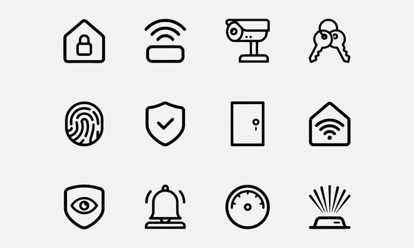  Home Security line editable icon set. Contain icons related to home security, house protection, smart house