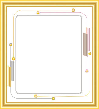 Picture frame with vertical decorative lines, luxurious gold border, transparent background.