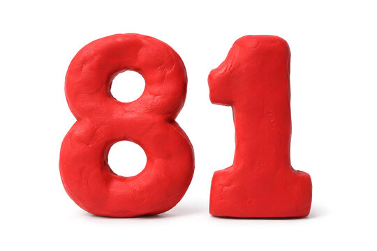Red Plasticine Number 81 Isolated on White Background with Realistic Modeling Clay Texture