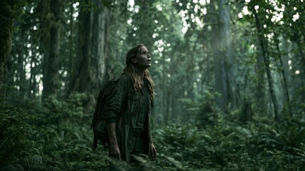 Fototapeta premium man lost in the middle of the forest