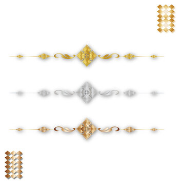 Set of images featuring luxurious gold vintage-style decorative dividers incorporating Thai patterns, separated onto a transparent background.