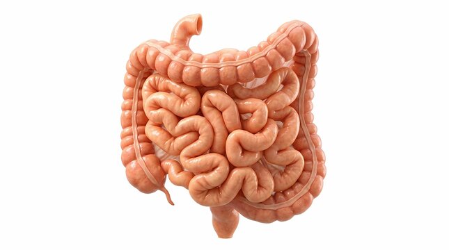 Detailed anatomical model of human intestinal tract with intestine digestive physiology digestion internal clinical gastrointestinal healthcare