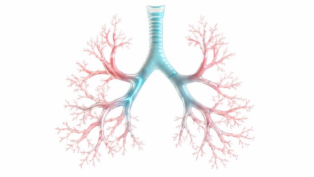 Detailed 3D model of human lungs showing bronchial tree and pulmonary circulation with bronchial respiratory pulmonary breathing vascular medicine