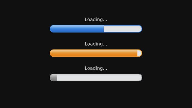 Animated user interface elements featuring various loading bars and progress sliders for web application design.