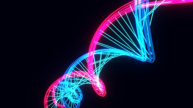 Neon DNA Wireframe Strands Cyan Pink Seamless Loop 4K