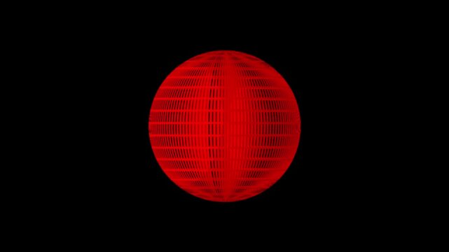 Digital planet sphere with red grid lines 4k animation .