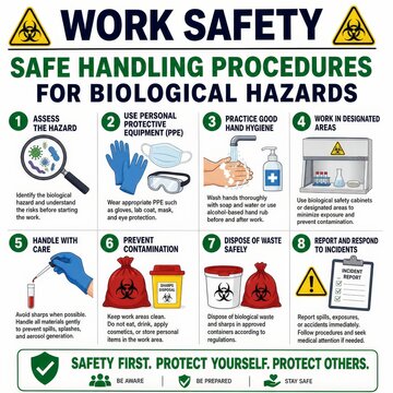 Biological Hazards Safe Handling Procedures Infographic for Laboratory and Workplace Safety