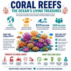 Fototapeta premium Coral Reefs Educational Infographic about Marine Life Conservation and Environmental Protection