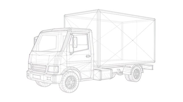 Wireframe illustration of a box truck for transportation and logistics projects
