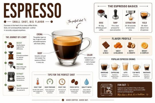Ultimate Espresso Coffee Brewing Guide Infographic - Professional Barista Education Poster