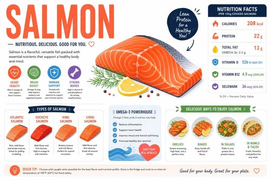 Salmon Nutrition Facts and Health Benefits Educational Infographic