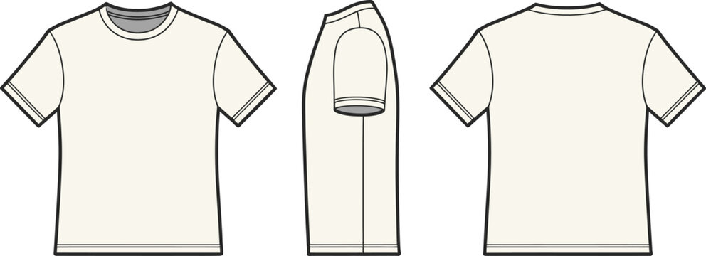 Simple line of three white t-shirts with different necklines round v-neck