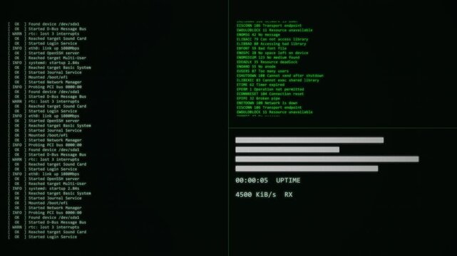 Retro Green CRT Terminal Diagnostic HUD Live Stats Uptime Network Monitor Loop Motion Graphic