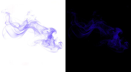 Purple smoke swirls on white and black backgrounds, ethereal violet vapor trails, abstract wispy ink in water effect for creative overlays © Nurshita