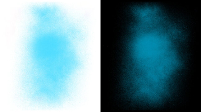 Cyan spray paint texture on white and black backgrounds, blue aerosol graffiti mist effect, grainy splatter paint strokes for urban design