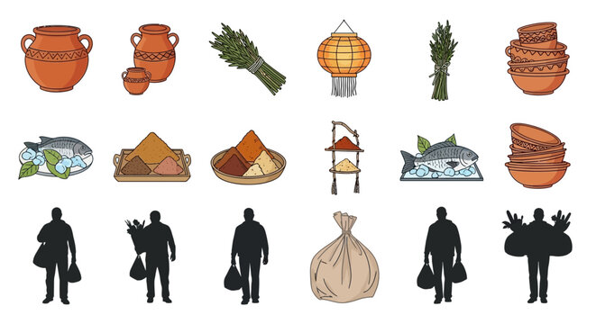 Diverse Collection of Market Goods and Shoppers.