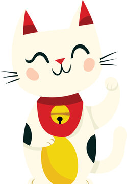 Cute Waving Lucky Cat Illustration