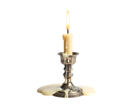 Single candlestick, isolated on a pure white background, capturing the entire crafted charm of the candlestick, high-quality stock photography