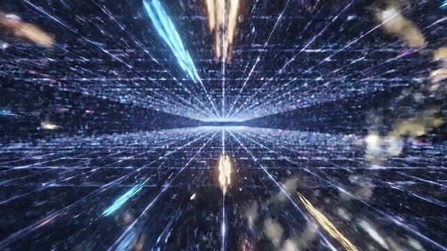 A vibrant abstract visualization of interstellar travel or data flow.