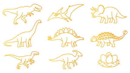 Dinosaur line art collection featuring tyrannosaurus rex triceratops and prehistoric eggs. © MdJubayer