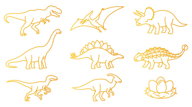 Dinosaur line art collection featuring tyrannosaurus rex triceratops and prehistoric eggs.