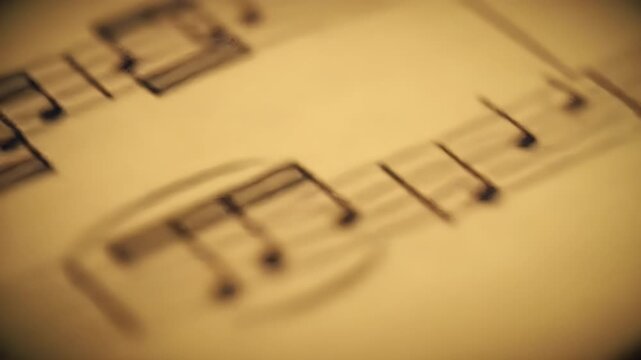 Blurred musical notes on a parchment-like background.