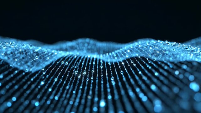 Abstract blue digital wave pattern with bokeh effect.