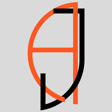 Minimal geometric AJ or JA monogram logo letter with overlapping curved and straight lines. Modern alphabet vector for branding, business identity, startup, signage and print. black and red