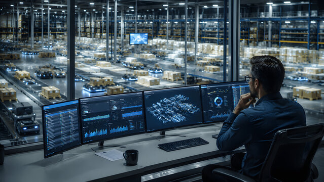 Warehouse Control Room With Operations Dashboard