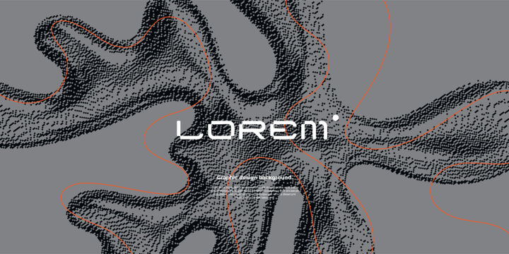 Dithered minimal background with 3d liquid shape and yellow squiggle line.