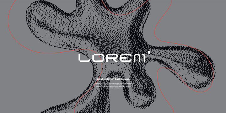 Dithered minimal background with 3d liquid shape and yellow squiggle line.