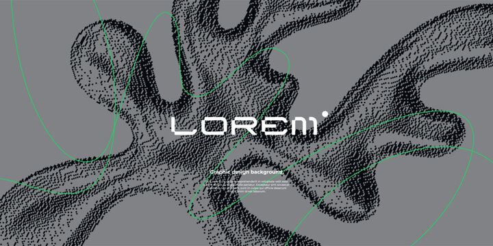 Dithered minimal background with 3d liquid shape and yellow squiggle line.