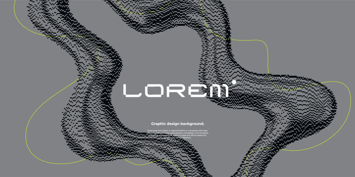 Dithered minimal background with 3d liquid shape and yellow line.