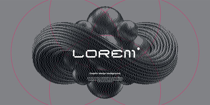 Dithered minimal background with 3d abstract shapes and circle lines.