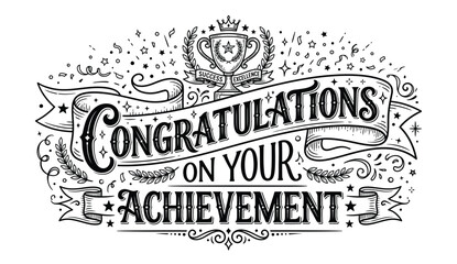 Vintage style hand drawn typography design with the text congratulations on your achievement for celebration and success greeting cards © Hedayet Ullah