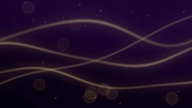 Golden light ribbons weave through sparkling dust over deep violet.
