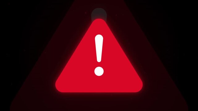 A glowing red triangular icon featuring an exclamation mark conveys an urgent safety message regarding potential system errors or security vulnerabilities within a digital interface for mobile