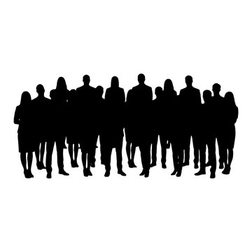 Silhouette group of diverse people standing together isolated on transparent background, Vector