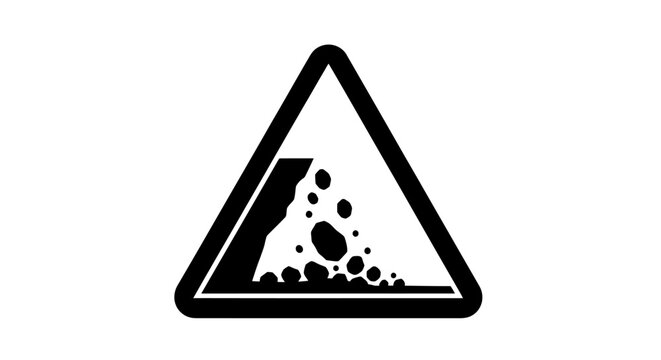 Warning sign indicating a potential rockfall or landslide hazard on a road or path.