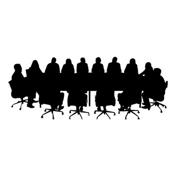 Silhouette of people meeting around a table in a conference room isolated on transparent background, Vector