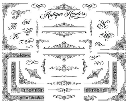Vintage Ornamental Borders and Lettering for Antique Design Projects