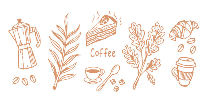 Coffee break hand drawn illustration set