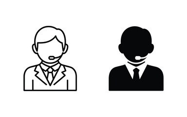 Fototapeta premium Vector illustration of male call center operator profile icons in black and white styles