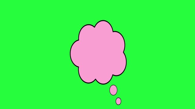 A pink thought bubble isolated on a bright green background for creative design projects 