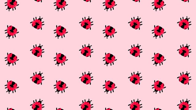 Ladybug seamless pattern background. Ladybug doodle background. Red beetle cartoon background. Ladybug repeat pattern. Summer decorative background
