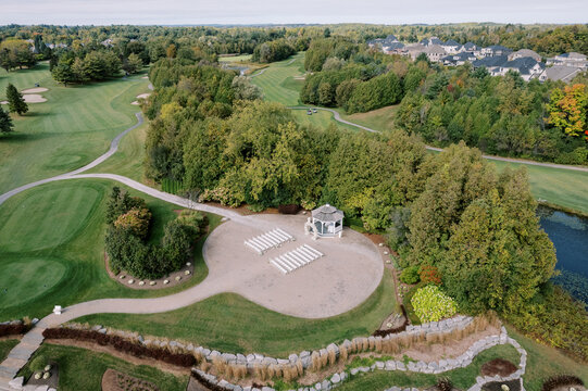 Outdoor wedding ceremony setup at golf club in Ajax Ontario